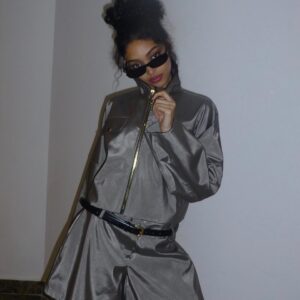 Metallic Leather Cropped Jacket